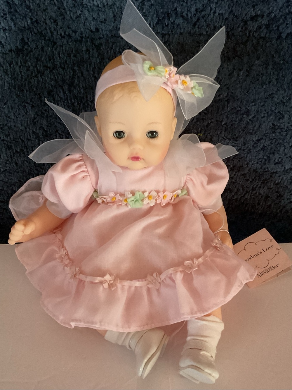 Madame Alexander Baby Doll in Soft Pink Dress with Floral Trim